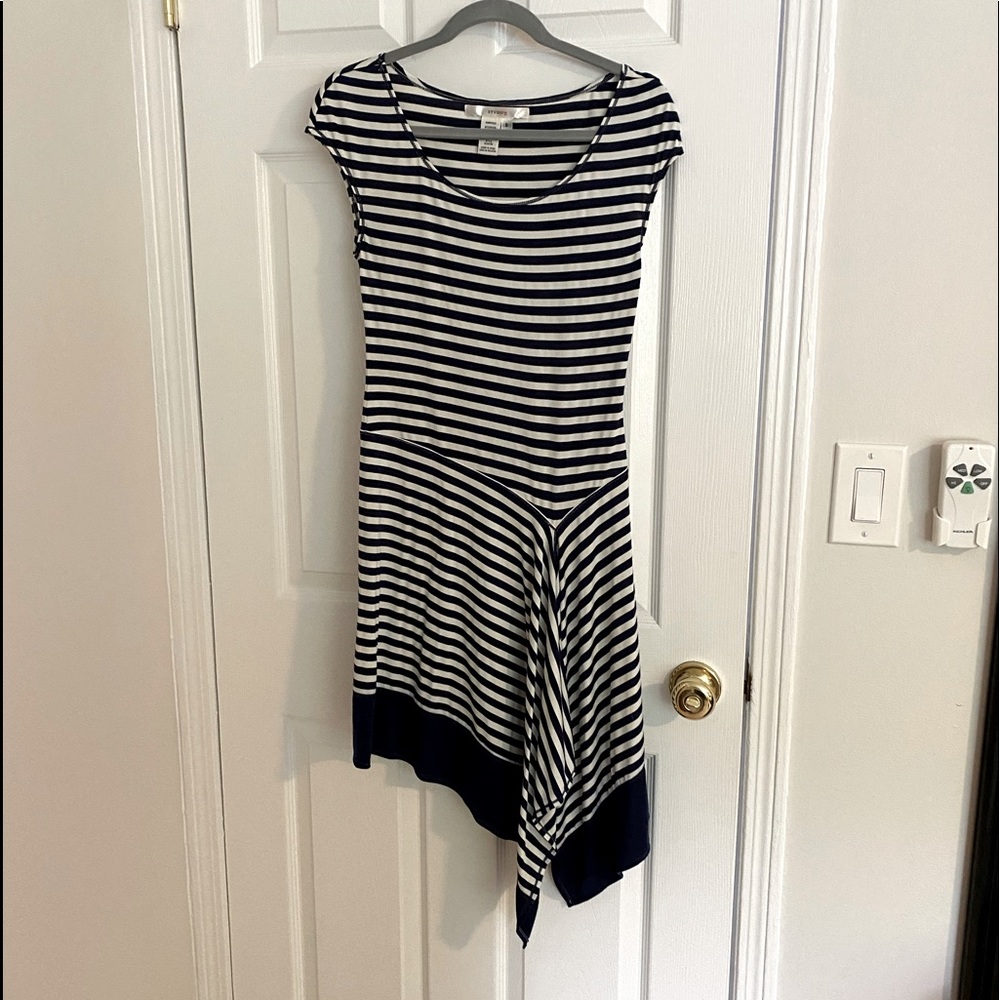 Blue and white stripe asymmetrical dress. Size S.
